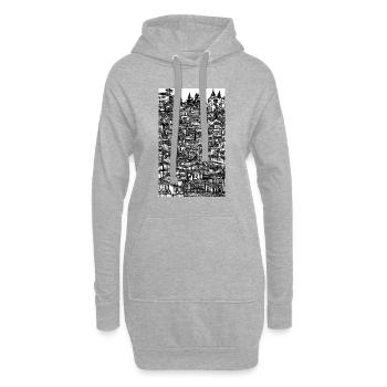 Dichte und detaillierte Dorftinte - Hoodie-Kleid - Grau meliert - Vorne