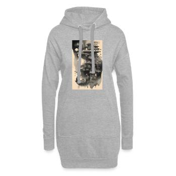 Paysage onirique à l’encre de maternité - Sweat-shirt à capuche long Femme - gris chiné - Devant