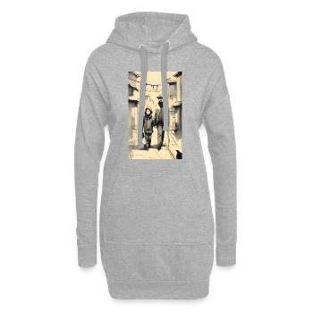 Croquis à l’encre de rue père et fille - Sweat-shirt à capuche long Femme - gris chiné - Devant