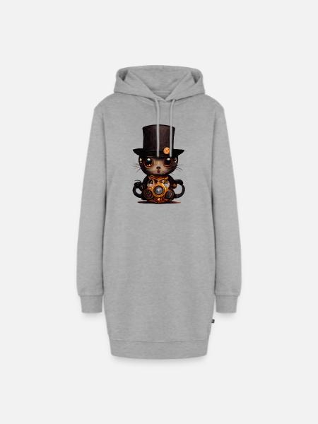 Elegante Katze - Hoodie-Kleid - Grau meliert
