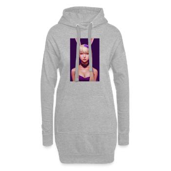 Cooles Manga Girl mit Hasenohren und langen Haaren - Hoodie-Kleid - Grau meliert - Vorne