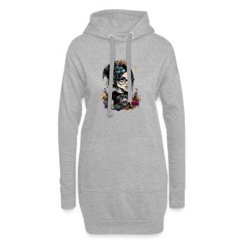 Dessin animé Petite fille avec des lunettes - Sweat-shirt à capuche long Femme - gris chiné - Devant