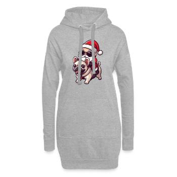 Buldog Français Chien Père Noël Dessin animé - Sweat-shirt à capuche long Femme - gris chiné - Devant