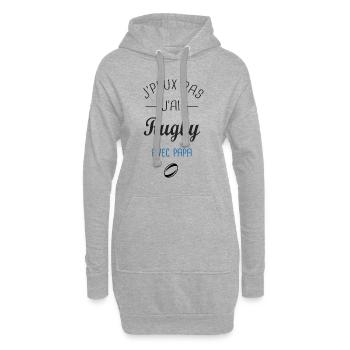 J'peux pas j'ai Rugby avec papa papa et fils - Sweat-shirt à capuche long Femme - gris chiné - Devant