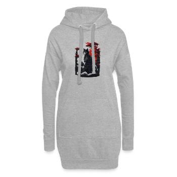 Chat samouraï - Sweat-shirt à capuche long Femme - gris chiné - Devant