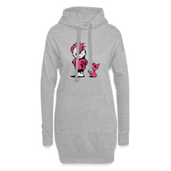 Ein kleiner Punk mit einer kleinen Katze - Hoodie-Kleid - Grau meliert - Vorne