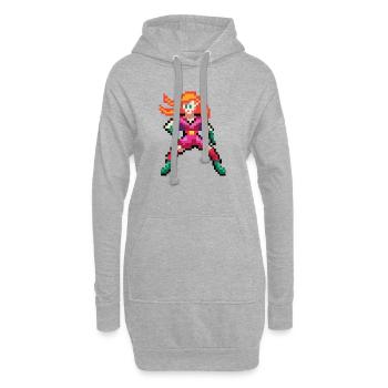 Pixel Superheldin – Heldenhafte Frau mit orangefarbenen Haaren - Hoodie-Kleid - Grau meliert - Vorne
