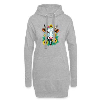 Kuh mit Sonnenblumen - Hoodie-Kleid - Grau meliert - Vorne