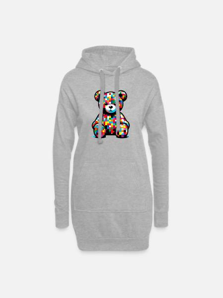 Teddybär - Hoodie-Kleid - Grau meliert
