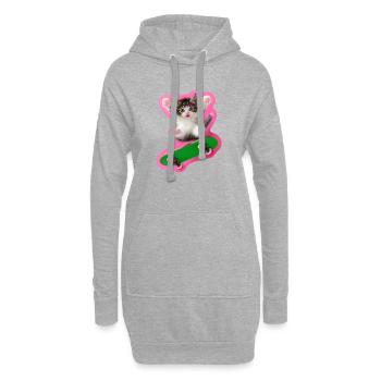 Kitty patineur joyeux avec planche à roulettes verte - Sweat-shirt à capuche long Femme - gris chiné - Devant