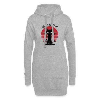 Samurai Ninja Schwarze Katze Japanisch Vintage Sonnenuntergang - Hoodie-Kleid - Grau meliert - Vorne