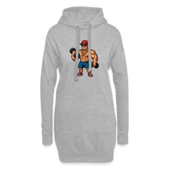 Culturiste avec chaîne en or et haltères - Sweat-shirt à capuche long Femme - gris chiné - Devant