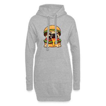 Drôle de carlin avec burger cheeseburger restauration rapide - Sweat-shirt à capuche long Femme - gris chiné - Devant