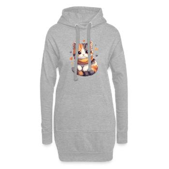 Calico-Kätzchen mit Schal und Herzen - Hoodie-Kleid - Grau meliert - Vorne