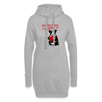 All You Need ist Liebe: Hund mit Herz - Hoodie-Kleid - Grau meliert - Vorne