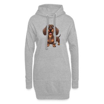 Süßer Dackel Cartoon Hund Lachen Freude - Hoodie-Kleid - Grau meliert - Vorne