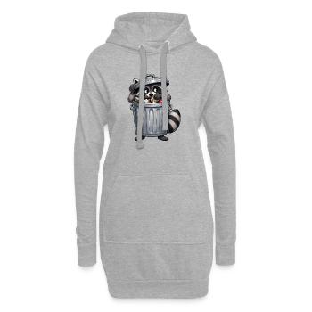 Waschbär im Abfalleimer: Recyclingheld - Hoodie-Kleid - Grau meliert - Vorne