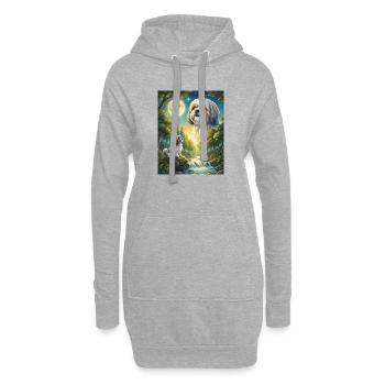 Hurlant à la Lune Mème Chien Shih Tzu - Sweat-shirt à capuche long Femme - gris chiné - Devant