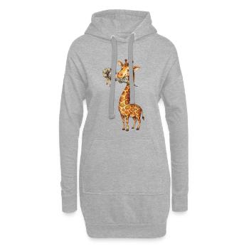 Girafe mignonne pour la rentrée à l’école avec un corne d’école - Sweat-shirt à capuche long Femme - gris chiné - Devant