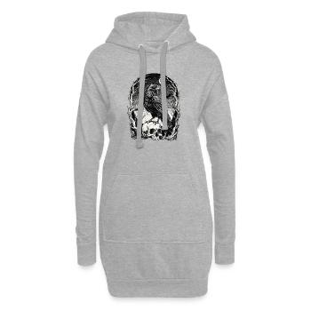 Raven over skull in the moonlight - Hoodie Dress - heather grey - Front