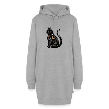 Magische Katze - Schwarz Bunt - Hoodie-Kleid - Grau meliert - Vorne - AI Model Female 172 light (172cm)