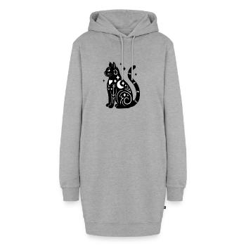 Magische Katze - Schwarz Weiß mit Sternen - Hoodie-Kleid - Grau meliert - Vorne - AI Model Female 172 light (172cm)
