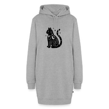 Magische Katze - Schwarz mit Sternen - Hoodie-Kleid - Grau meliert - Vorne - AI Model Female 172 light (172cm)