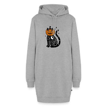 Halloween Katze Kürbiskostüm - Mit Sternen - Hoodie-Kleid - Grau meliert - Vorne - AI Model Female 172 light (172cm)