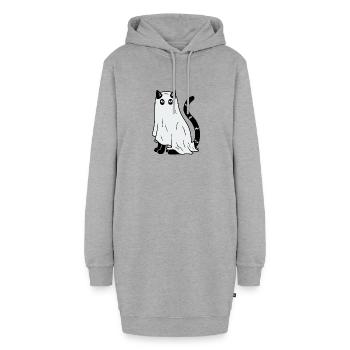 Halloween Katze Gespenst - Hoodie-Kleid - Grau meliert - Vorne - AI Model Female 172 light (172cm)