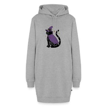 Magische Halloween Katze als Hexe - Bunt - Hoodie-Kleid - Grau meliert - Vorne - AI Model Female 172 light (172cm)