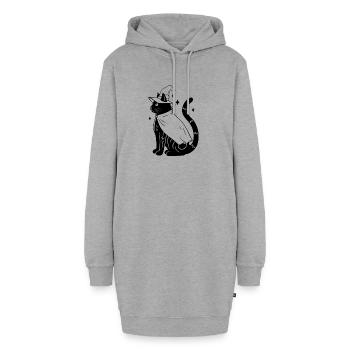 Magische Halloween Katze als Hexe - Schwarz - Hoodie-Kleid - Grau meliert - Vorne - AI Model Female 172 light (172cm)