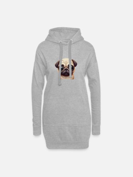 Adorable Pug Art - Hoodie Dress - heather grey