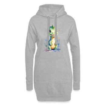 Dino Delight: Aquarell Kawaii Dinosaurier - Hoodie-Kleid - Grau meliert - Vorne