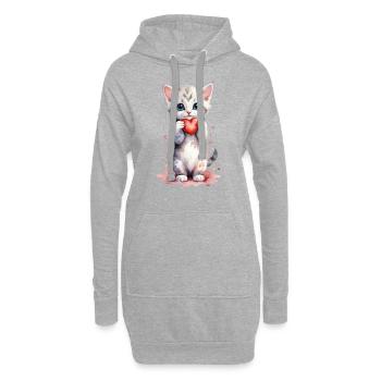 Purrfect Love - Kitten with Heart Watercolor - Hoodie Dress - heather grey - Front