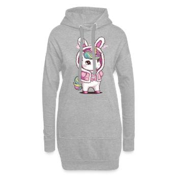 Kawaii Einhorn mit süßem Häschen Outfit - Hoodie-Kleid - Grau meliert - Vorne