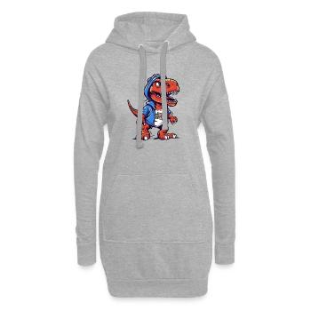 Dino in Hoodie mit Coolem Blick - Hoodie-Kleid - Grau meliert - Vorne