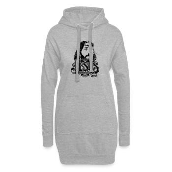Jésus Tête avec Écriture 2 - Sweat-shirt à capuche long Femme - gris chiné - Devant