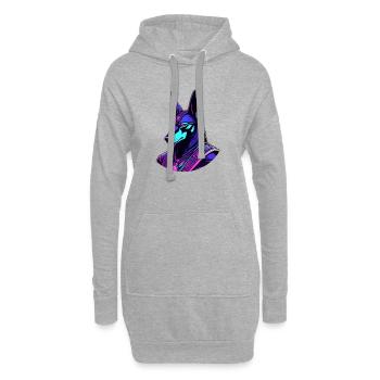 Futuristischer Anubis im Neon-Look - Hoodie-Kleid - Grau meliert - Vorne