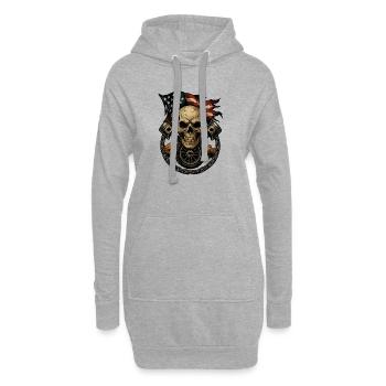 Crâne Patriotique avec Piston et Drapeau US - Sweat-shirt à capuche long Femme - gris chiné - Devant