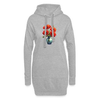 Vase mit Mohnblumen - Hoodie-Kleid - Grau meliert - Vorne