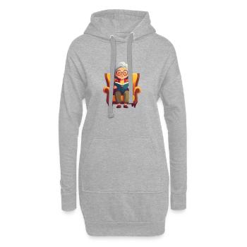 Oma sitzt im Sessel und liest ein Buch - Hoodie-Kleid - Grau meliert - Vorne
