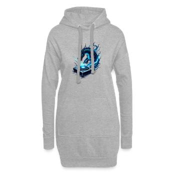 Blaues Drachen-DJ Kraft - Hoodie-Kleid - Grau meliert - Vorne