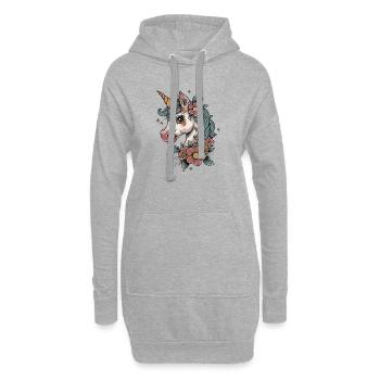 licorne fleurie - Sweat-shirt à capuche long Femme - gris chiné - Devant
