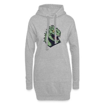 Grüner Dino-Kopf Illustration - Hoodie-Kleid - Grau meliert - Vorne