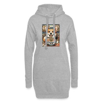 Corgi Ramen Dream at Mt Fuji - Hoodie Dress - heather grey - Front