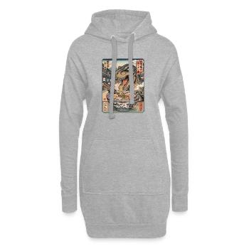 Ramen Roar: Dino, T-Rex in Ukiyo Street - Hoodie Dress - heather grey - Front