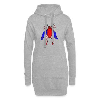 Rote Motte mit blauen Flügeln - Hoodie-Kleid - Grau meliert - Vorne