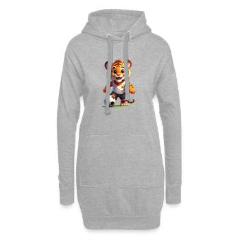 Kleiner Tiger spielt Fußball - Hoodie-Kleid - Grau meliert - Vorne
