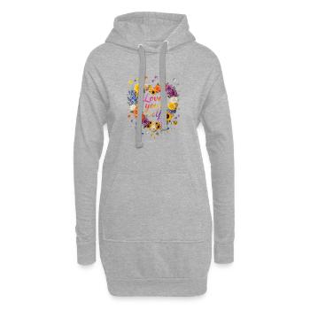 Love Your Self Blütenherz Design - Hoodie-Kleid - Grau meliert - Vorne