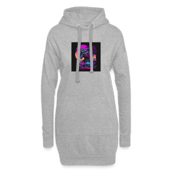 Tiger mit Neonfarben, Synthwave / 80er Jahre - Hoodie-Kleid - Grau meliert - Vorne